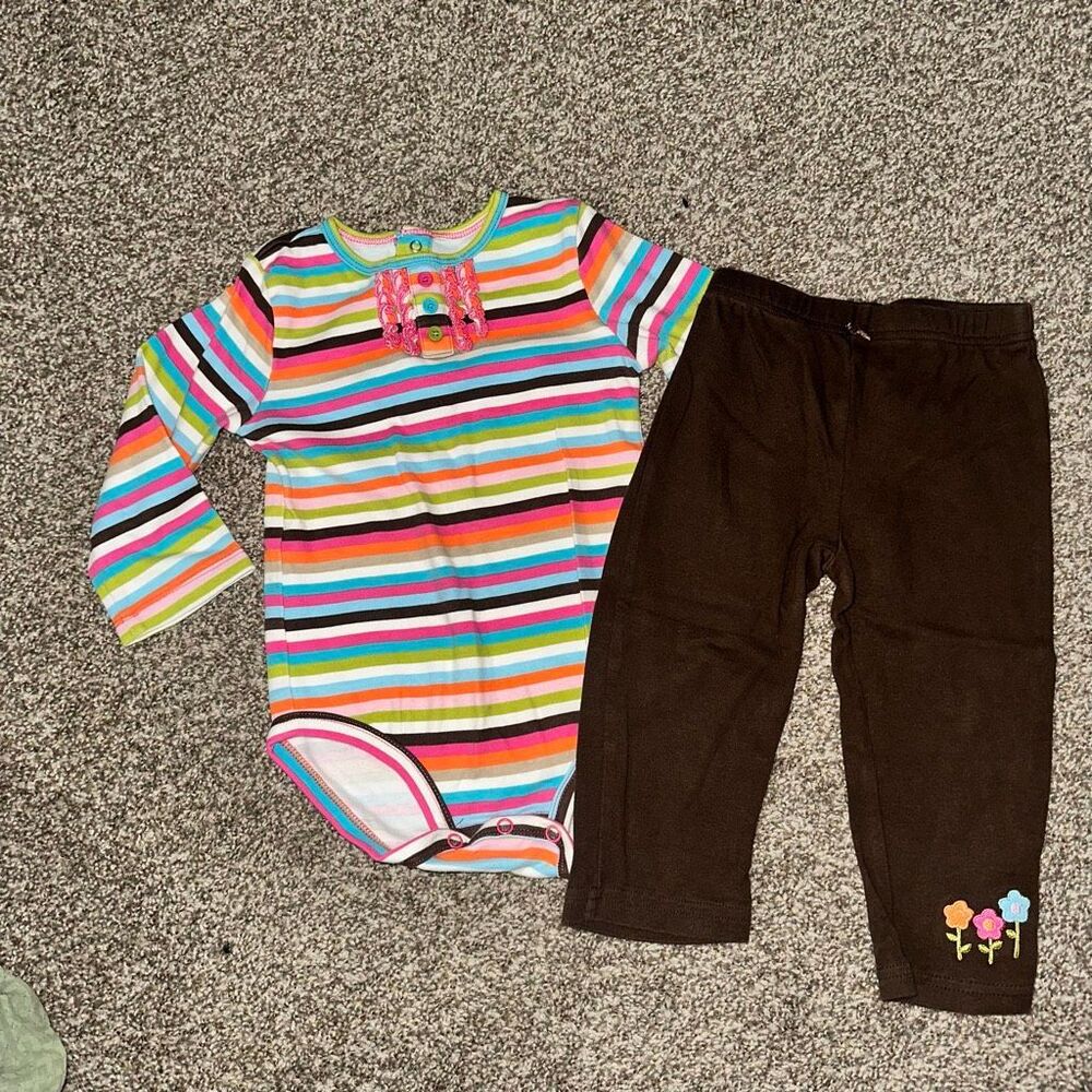 Y2K Kids Vintage Carter’s Rainbow Stripe Outfit Set 24M Retro Toddler Girl - Picture 2 of 5